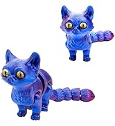 3D Printed Cat Animal Stress Relief Toy, Flexible Joints, Cute Desktop Pet Decoration (Laser Blue)