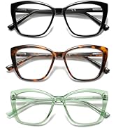 PUBOWT Oversized Reading Glasses Women Cat Eye Blue Light Computer Reader Stylish Unbreakable Fas...