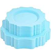 COLOSUS Disposable Plastic Plates 60Pcs, Light Baby blue Party Plates, Heavy Duty 30 Dinner plate...