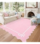 GarveeHome Scalloped Bow Rug for Living Room, Solid Pink Rug for Dorm, Washable Rugs 5x7 Soft Low...