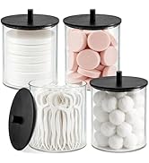 PureRoot 15oz Glass Qtip Holder Dispenser Set, Clear Canisters Apothecary Jar with Black Wooden L...