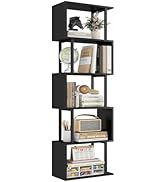 Gadroad 5-Tier Bookshelf, Tall S-Shaped Geometric Bookcase, Wood and Metal Decorative Storage She...