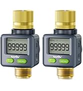 RAINPOINT Water Flow Meter with Brass Inlet &amp; Outlet, 180° Screen-Flip Water Meter, Measure Gallo...