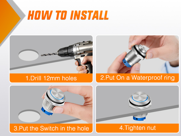 12mm 12V Waterproof ON Off Latching Push Button Metal Switch