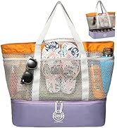 STOVER Extra Large Mesh Beach Bag, Vacation, Pool, Shopping &amp; Travel Tote - Foldable w/Storage Po...