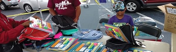 school supply drive backpack bulk pencils pens highlighters sharpie colored pencils glue kits bundle