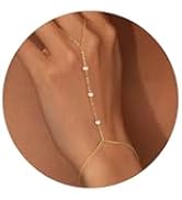 Turandoss Gold Hand Chain Bracelets for Women Trendy - Dainty 14k Gold Plated Adjustable Satellit...