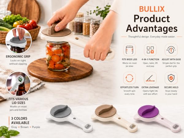 New 4-in-1 Retractable Jar &amp; Bottle Opener, Multi-Functional Jar Opener with Ergonomic Handle