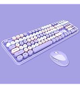 2.4G Full-Size Wireless Keyboard and Mouse Combo, Multi-Color Typewriter Style Round Keycap, Cute...