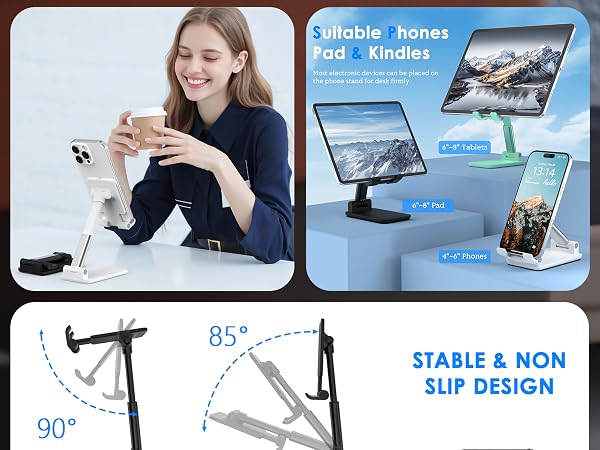 Suitable Phones Pad &amp; Kindles Most electronic devices can be placed on the phone stand for desk