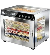 Food Dehydrator with 4 Viewing Windows, 8 Stainless Steel Dehydrator Machine for Jerky, 12H Timer...