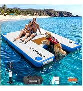 VEBESYET Inflatable Dock with Water Ramp, 6 inch Thick Non-Slip Inflatable Floating Dock for Dogs...