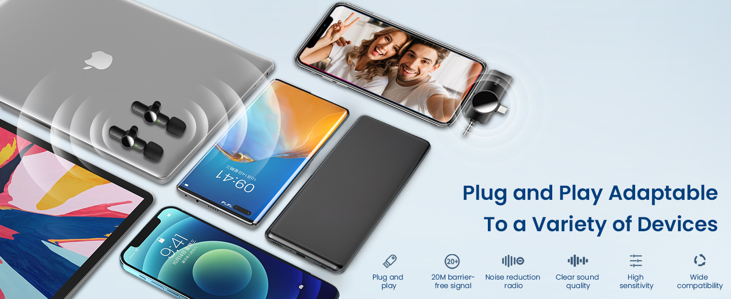 3 in 1 Mini Microphone,Wireless Lavalier Microphones for iPhone Android Camera USB-C,2.4G