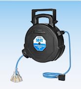 DEWENWILS 50FT Heavy Duty Cord Reel, Retractable Extension Cord Reel with Light-Up Triple Tap, 13...