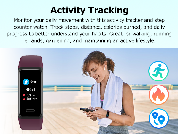 Fitness tracker pedometer watch for tracking steps, distance, calories and daily activity