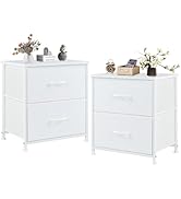 DUMOS Small Night Stand Set of 2 Fabric Drawer Dressers Short Bedside Tables for Room Organizatio...