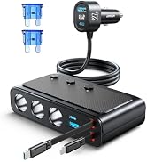 JOYROOM 9 in 1 Cigarette Lighter Splitter, 227W Dual Retractable Car Charger - 45W/24V(36W/12V) U...
