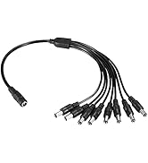 Xwell DC Power Splitter Cable 1 Female to 8 Male Wire Y Adppter 5.1mm X 2.1mm for CCTV Security C...