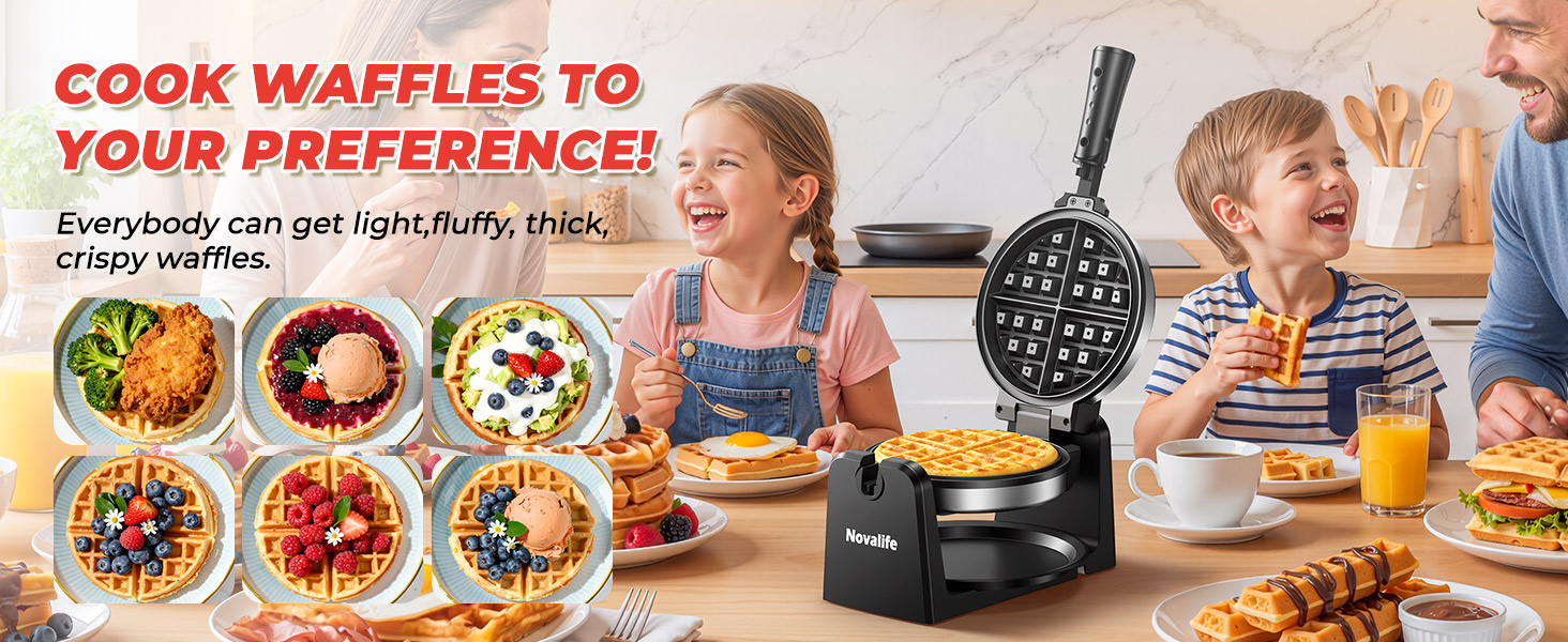 COOK WAFFLES TO YOUR PREFERENCE!