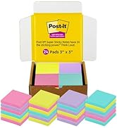 Post-it Super Sticky Notes, 3x3 in, 24 Pads/Pack, 70 Sheets/Pad, Exclusive Bright Color Co...
