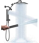 Veken All Metal 10" Black Shower Head with Handheld, Luxurious Square High Pressure Double Rain S...