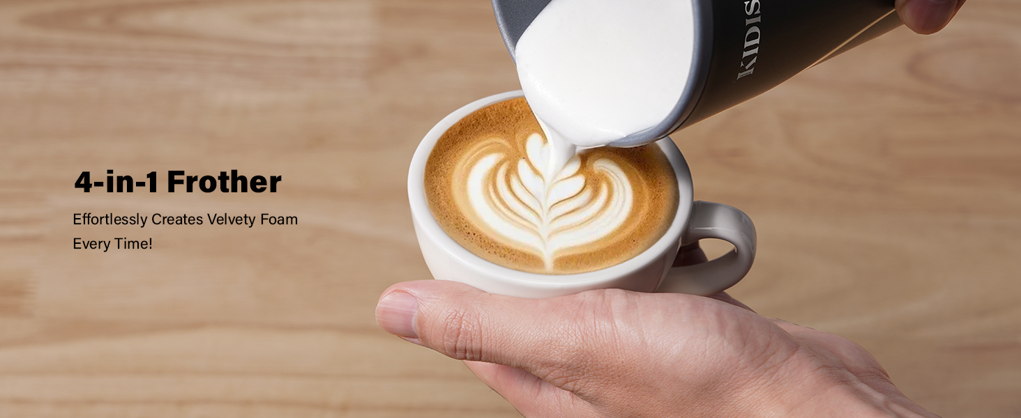 4-in-1 Frother – Effortlessly Creates Velvety Foam Every Time!