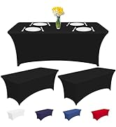 CXPSINC 3 Pack Fitted Spandex Table Covers 6 Foot Stretch Tablecloths Washable and Wrinkle Resist...