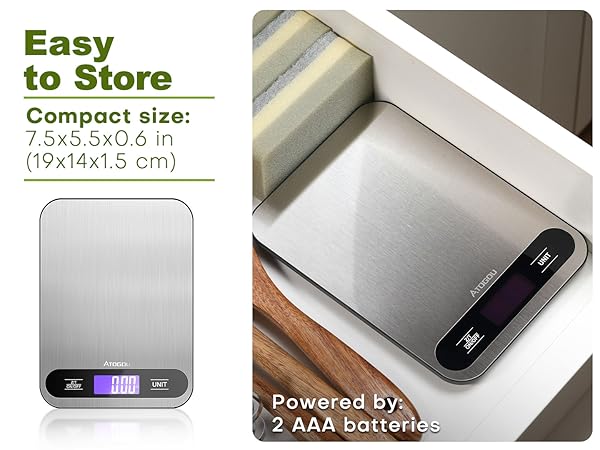 Atogou Food Scale, 33lb/ 15kg Digital Kitchen Scale with Full View LCD Display