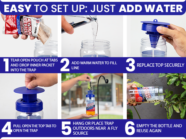 Easy to set up fly killer outdoor. Just add water to house fly trap. Best fly repellent outdoor