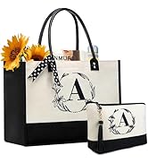 BeeGreen Christmas Birthday Gifts for Mom Grandma Initial-Canvas-Tote-Bag-for-Women-Large Initial...