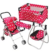 Baby Doll Accessories Set - 3-1 Baby Doll Furniture Set with Baby Doll Stroller, Baby Doll Crib, ...