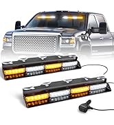 HLAUTO 6Z4J Emergency Dash Strobe Lights: 2x16.8 inch Amber White Safety Lights, 48 LED Flashing ...