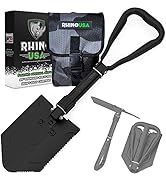 RHINO USA Folding Survival Shovel w/Pick - Heavy Duty Carbon Steel Military Style Entrenching Too...