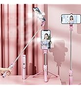 Selfie Stick Tripod,MQOUNY Extendable Selfie Stick Tripod with Light with Detachable Wireless Rem...