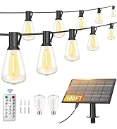 Stright Solar Powered String Light 100FT with Remote Control 8 Light Modes, Weatherproof Shatterp...