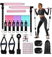 Pilates Bar Kit with 3 Set Resistance Bands, Multifunctional Pilates Workout Equipment for Women ...