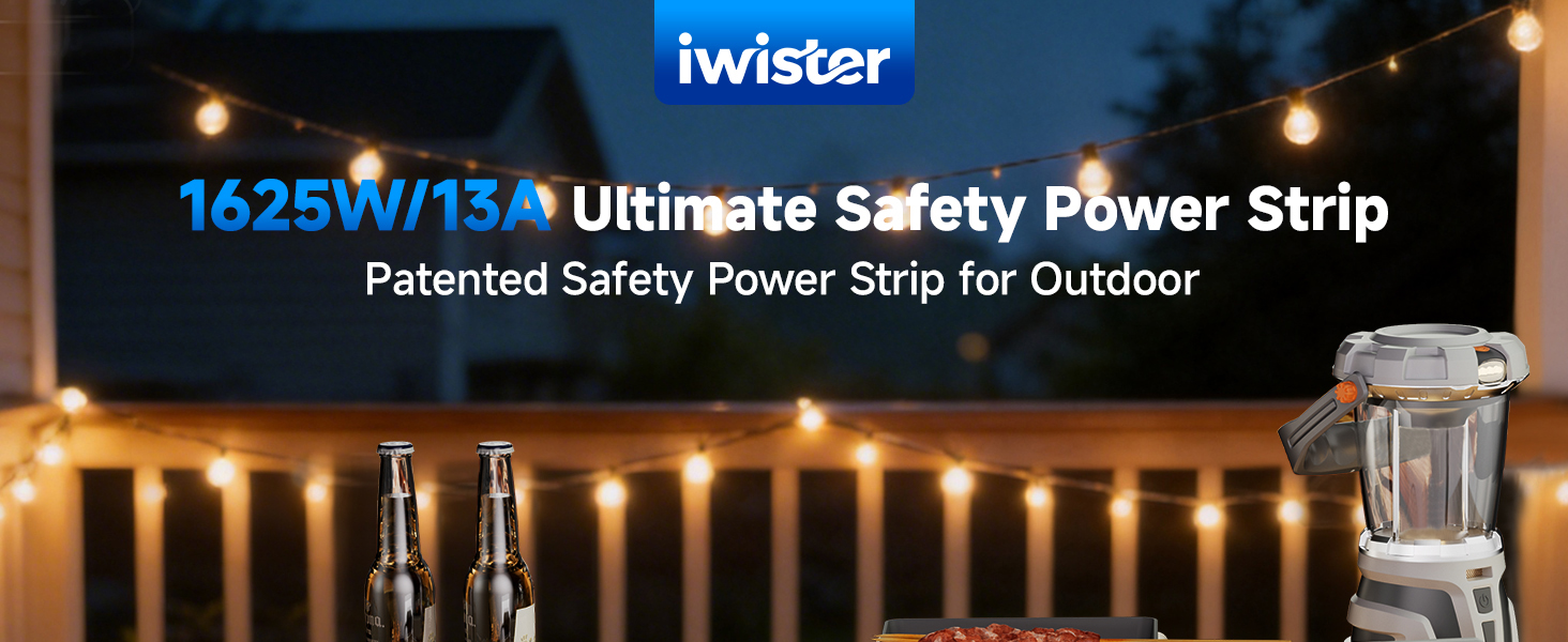 Outdoor Power Strip, 5 Ft, 1625W/13A IPX6 Waterproof, for Courtyard, Garage, Workshop, Camping, RV