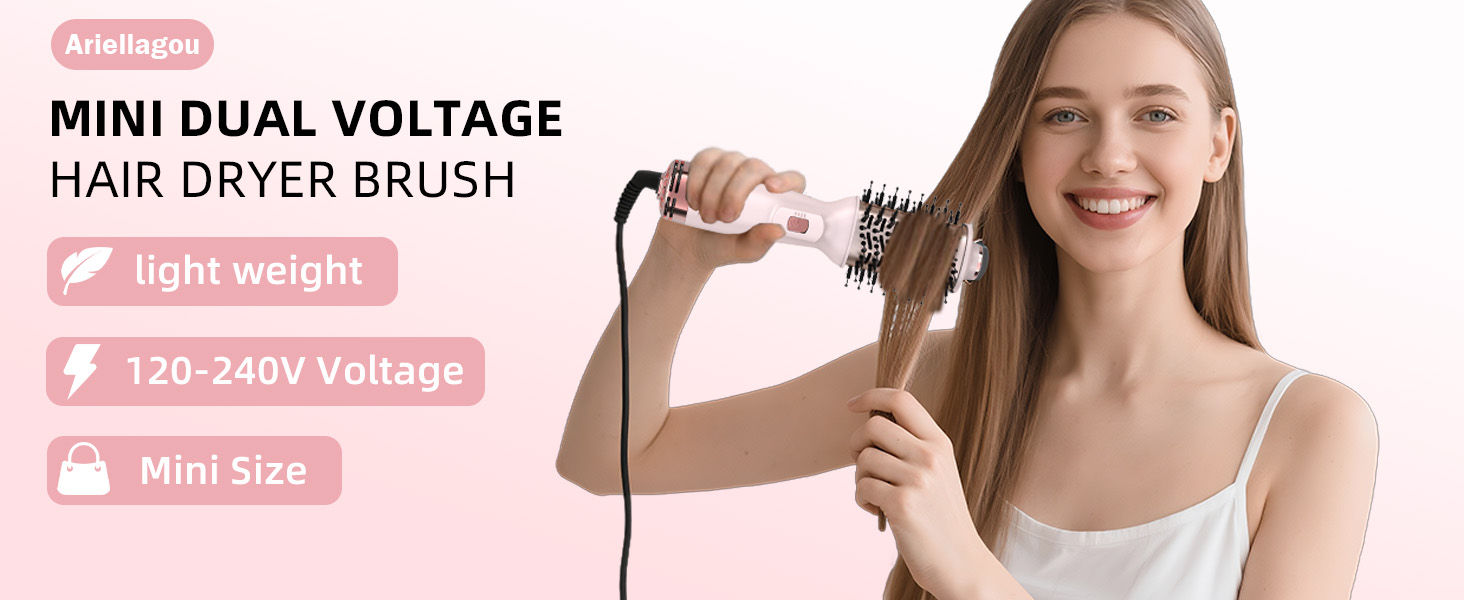 mini dual voltage hair dryer brush