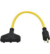 Clear Power 20Amp 2ft (Short) 3 Outlet Extra Heavy Duty Extension Cord Adapter, 12/3 20Amp Twist-...