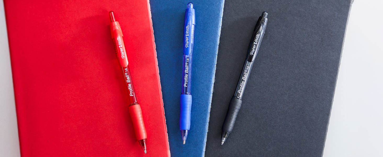 paper mate profile ballpoint pen three red blue black folder back to school student teacher office