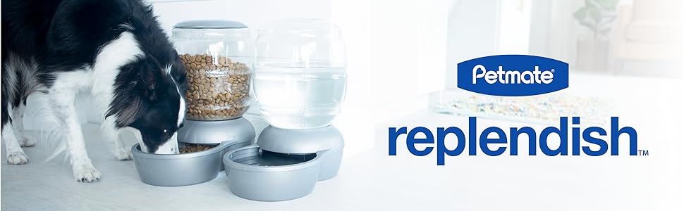 petmate replendish water and feeder bowls for cats and dogs, small medium large breeds puppies