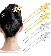 4 Pcs 5.7Inch Butterfly French Hair Pins Large U-shaped Chignon 2 Prong Bun Hair Sticks Vintage M...
