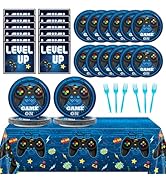 gisgfim Video Game Party Supplies Tableware Set for 20 Guests Gaming Party Birthday Plates Blue G...
