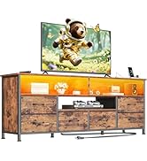 Furologee 55" LED TV Stand for Bedroom with Power Outlets, Entertainment Center with 6 Fabric Dra...