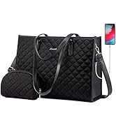 LOVEVOOK Laptop Bag for Women, Large Capacity Tote Bag, Quilted Handbag Shoulder Bag Purse, Busin...