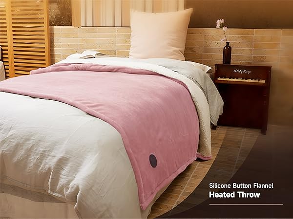 Built-in button heated throw