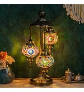 Marrakech Turkish Lamp 3 Globes Moroccan Table Lamp with Bronze Base, 23" Tall Handmade Colorful ...