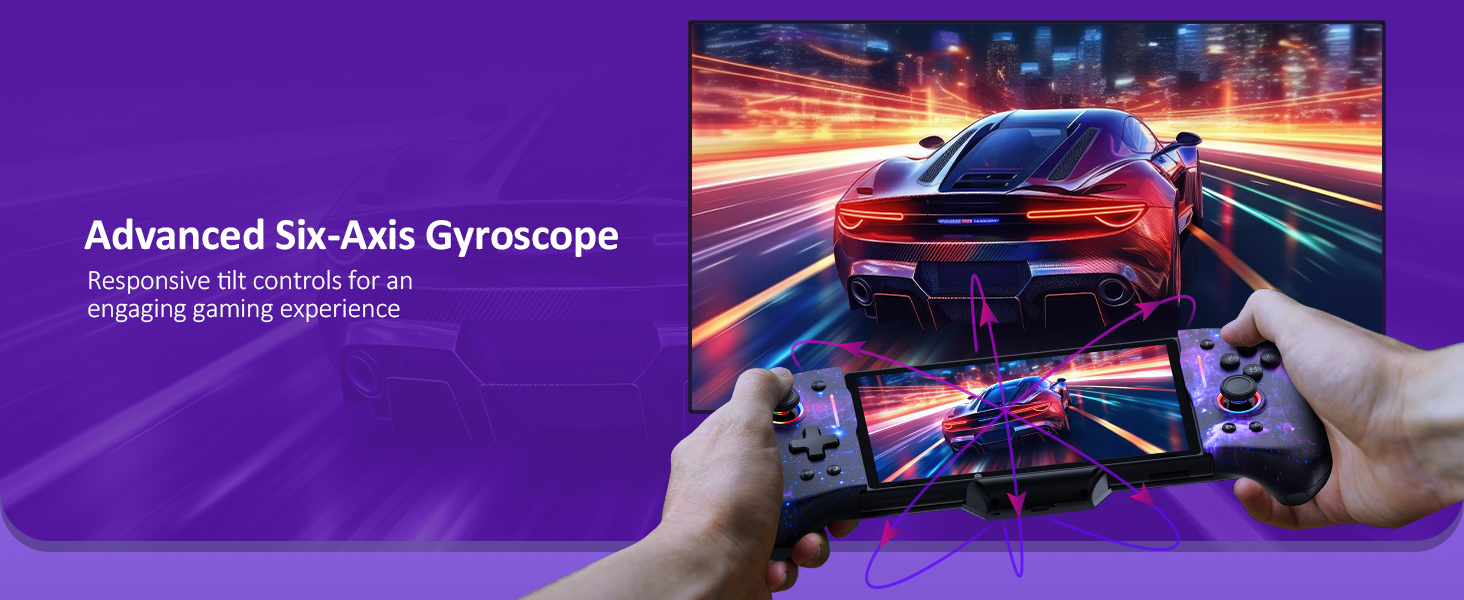 Built-in Six-axis gyroscopic sensors compatible with allmotion-sensing games on the switch.