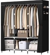 LOKEME Wardrobe Closet,Portable Closet for Bedroom Steel Pipe Diameter 19mm Strong and Sturdy Bla...
