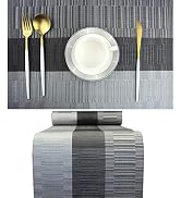 PIGCHCY Elegant Placemats with Matching Table Runner,Washable Vinyl Woven Table Mats Sets(6pcs Pl...